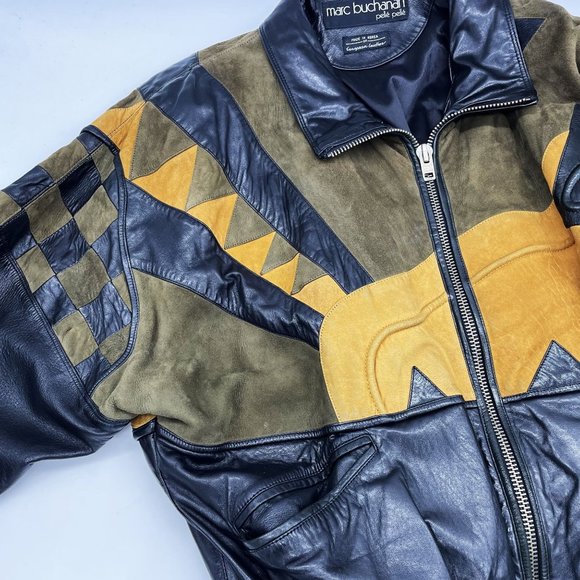 Vtg Extremely Rare Marc Buchanan Pelle Leather/Seude Mens Size-42 Bomber Jacket - Picture 3 of 12
